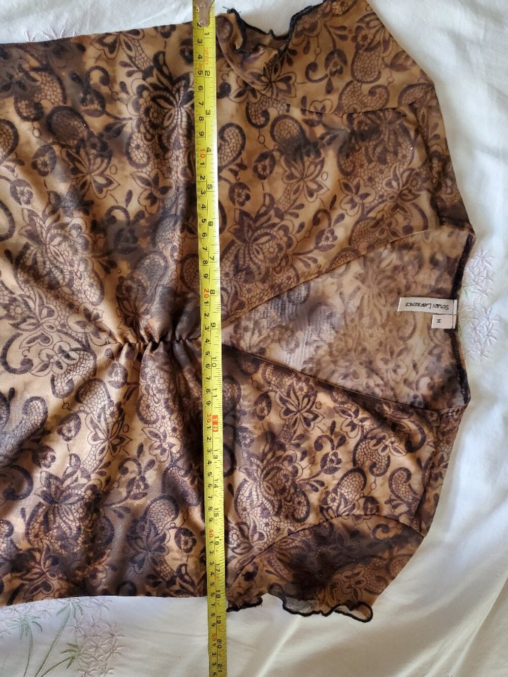 VTG Susan Lawrence Y2K Whimsigoth Sheer Mesh Floral Paisley Ruched Top M - Picture 13 of 14
